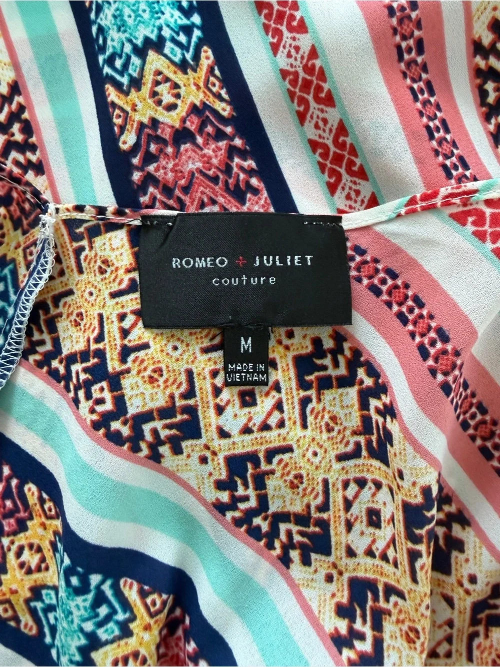 Romeo & Juliet Couture Coral Pink & Aqua Boho Handkerchief Hem Dress